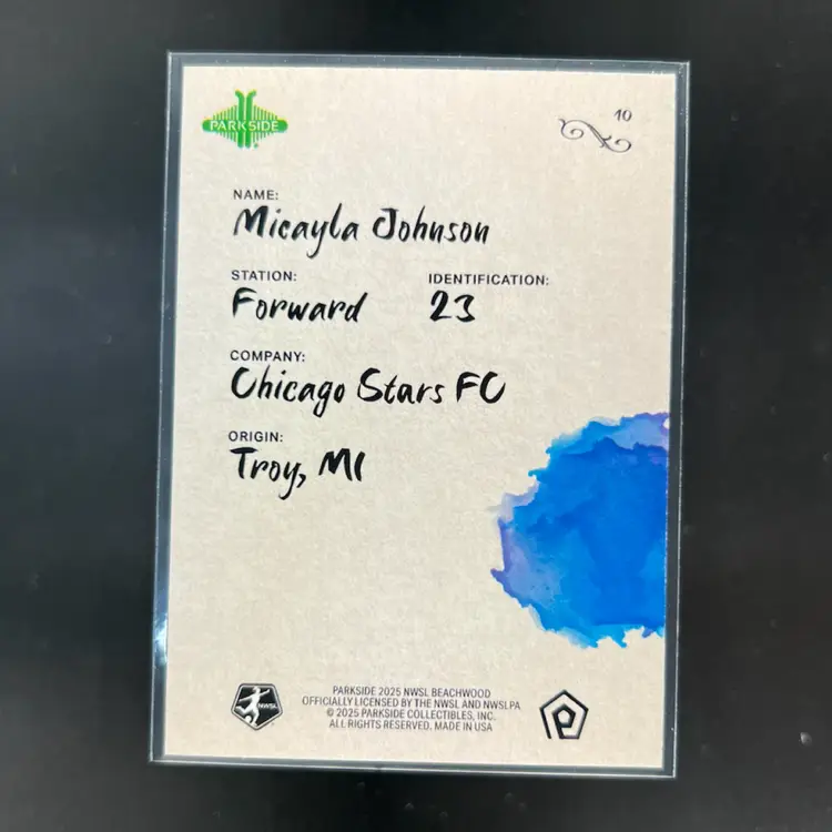 Micayla Johnson 2025 Parkside Beachwood Brand Simplicity /100 Soccer Card