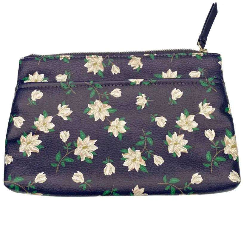 NEW Draper James Zippered Makeup Bag w/Pouch, Magnolias, Navy w/Tassel, Striped