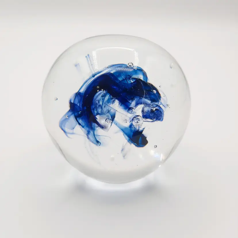 Glass Paperweight Signed Penne Franks Simon Blue Swirl