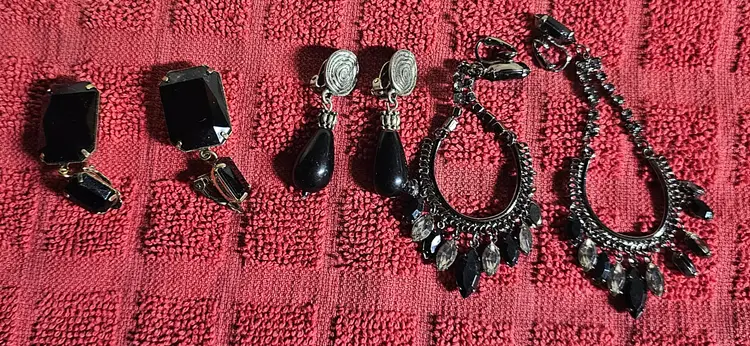 Vintage Clip-on Earrings (Earrings or Black in Color) Lot of 3
