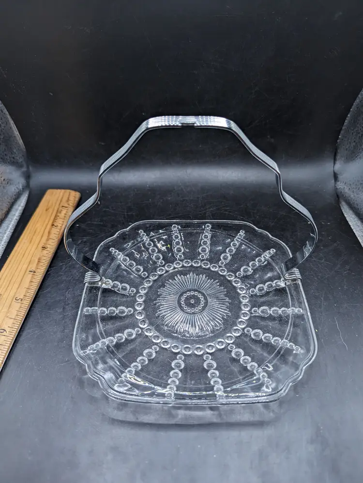 Federal Glass Columbia Clear Serving Dish from the Depression Era (1938-1942) with Metal Handle