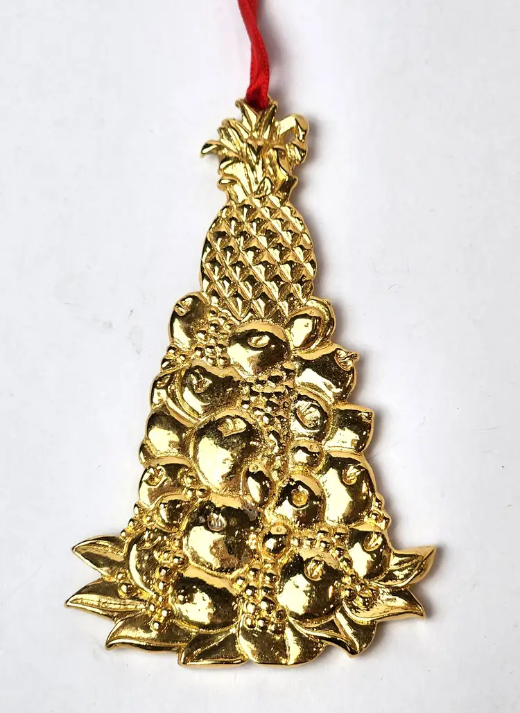 Kirk Stieff Williamsburg Apple w/Pineapple Tree Gold Plated Pewter Ornament