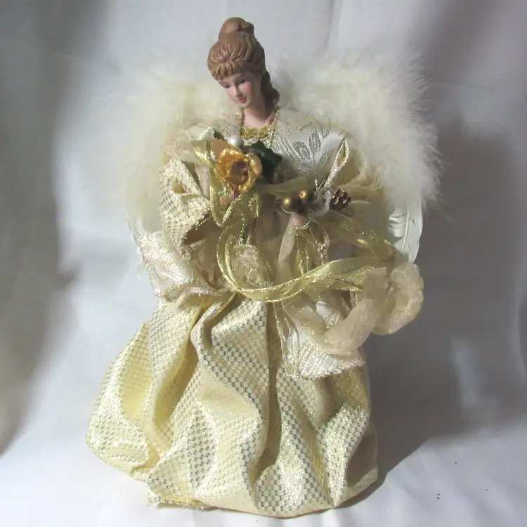 Vtg Porcelain Angel Christmas Tree Topper 12"