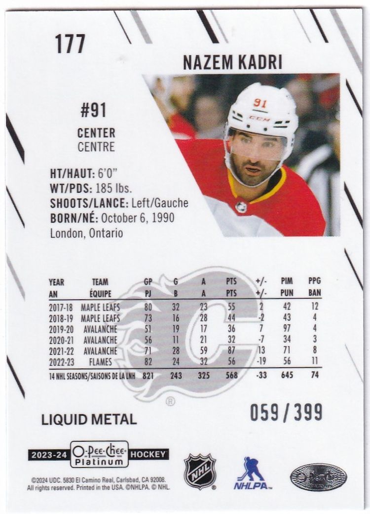 2023-24 O-Pee-Chee Platinum Liquid Metal #177 Nazem Kadri Calgary Flames Hockey Card