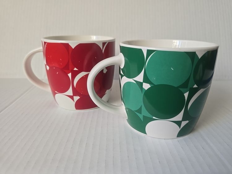 Starbucks Holiday Mugs, set of 2 — Red/Green Polka Dot, 14 oz