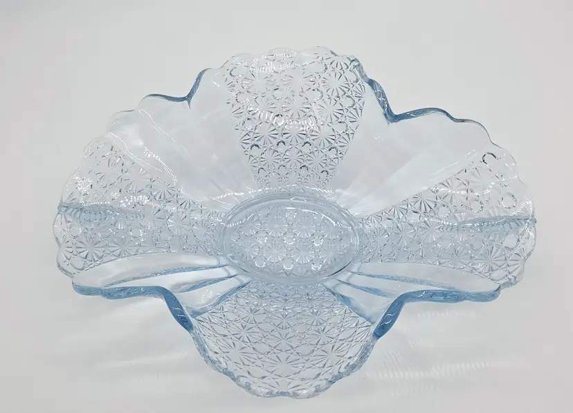 Fenton Daisy & Button Light Blue Handled Console Bowl