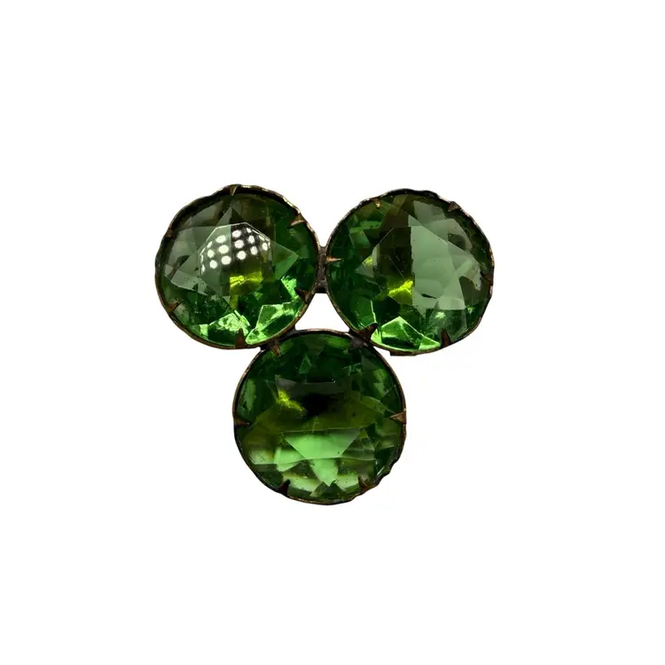 Antique Art Deco Green Clover Cluster Brooch Pin Large Faceted Crystal Austrian
