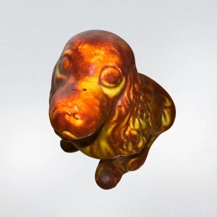 Handmade Ceramic Brown Cocker Spaniel Dig Figurine 5.25” Tall