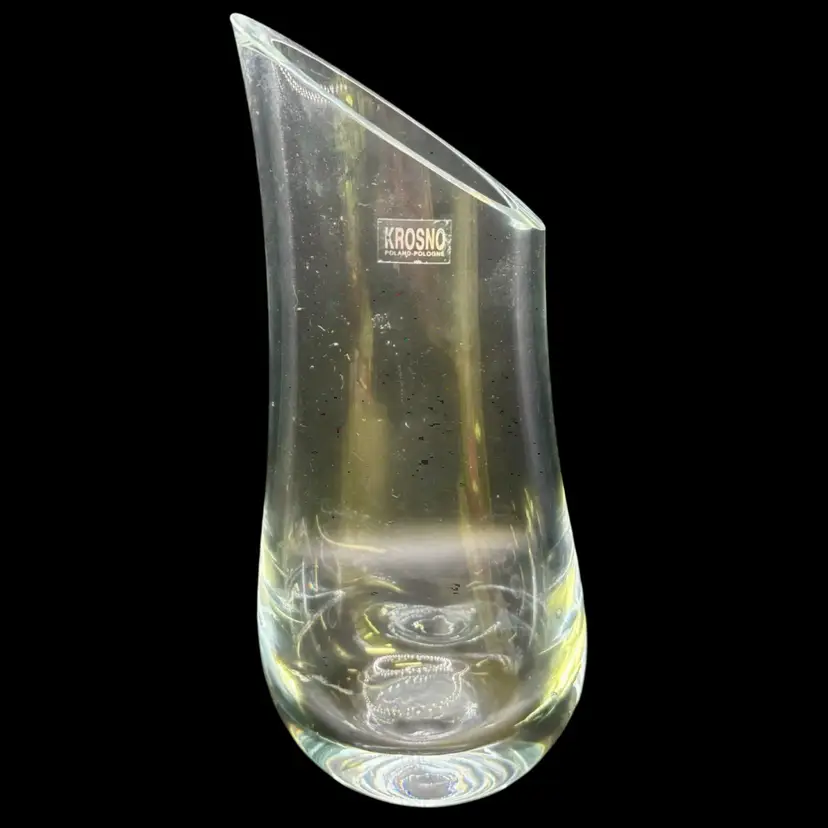 Krosno Poland Angular Clear Thick Glass Vase 11” x 5”