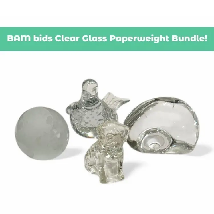 BAM Bids Clear Glass Paperweight Bundle