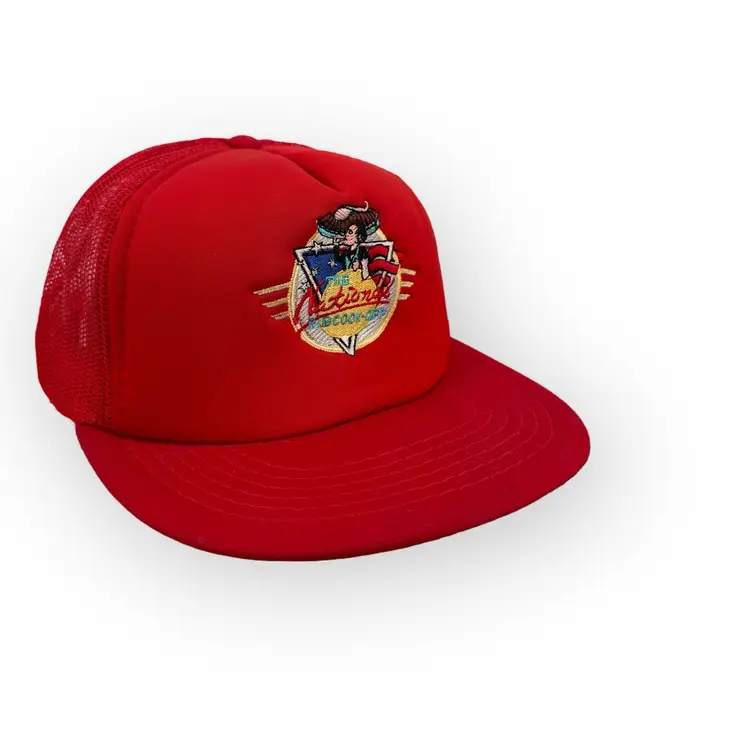 Vintage Red Mesh Snapback Hat with The National Cook Off Embroidery 