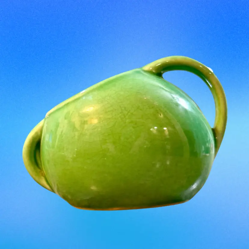 Vintage Cameron Clay Products Celadon Green Glaze Double-Handled Tilt Ball Sugar Bowl MCM Style (1940s)