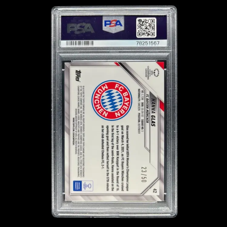 Hanna Glas 2021/22 Topps Chrome UWCL Gold /50 PSA 10 Soccer Card