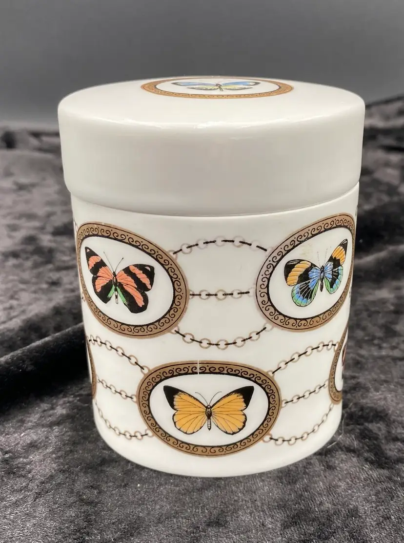 Vintage (‘50s) Alka Kunst Porcelain Covered Jar, Butterflies, Made in Bavaria, #1626