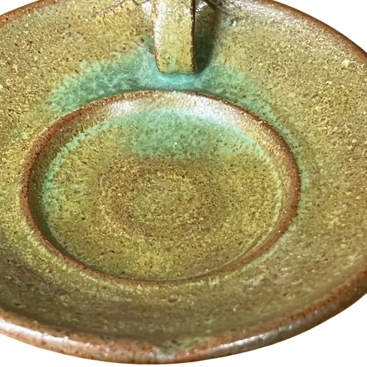 Handmade Green Pottery Candle/Jewelry/Trinket Dish Possibly Vintage Carolina Pottery/Redware