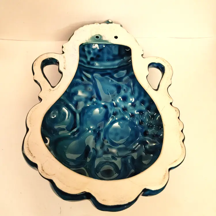 Inarco Mood Indigo Blue fruit wall hanging. Ceramic. 1960's. 1 small chip. Shown in pics. 7w x 10 long. 3 in thick.