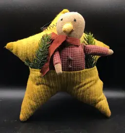 Handmade snowman in a star with wire hanger primitive farmhouse