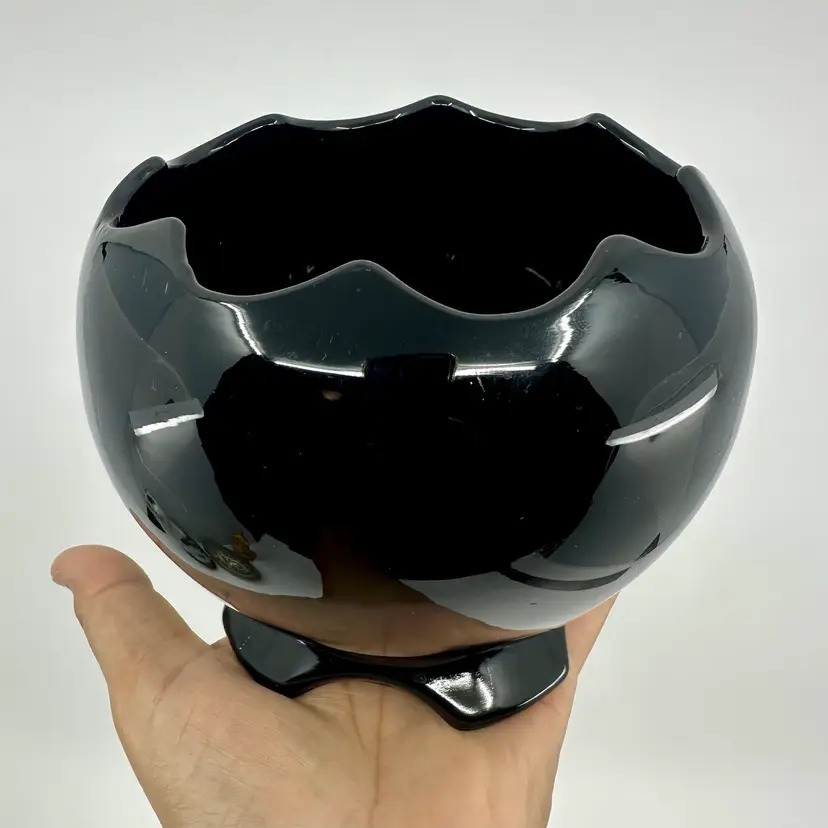 Fenton Art Glass Black Ebony Rose Bowl Vase 1990s
