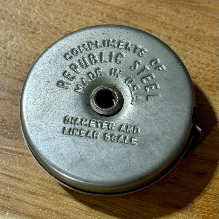 Vintage Round Metal Promotional Tape Measure Diameter and Linear Scale 72 Inch