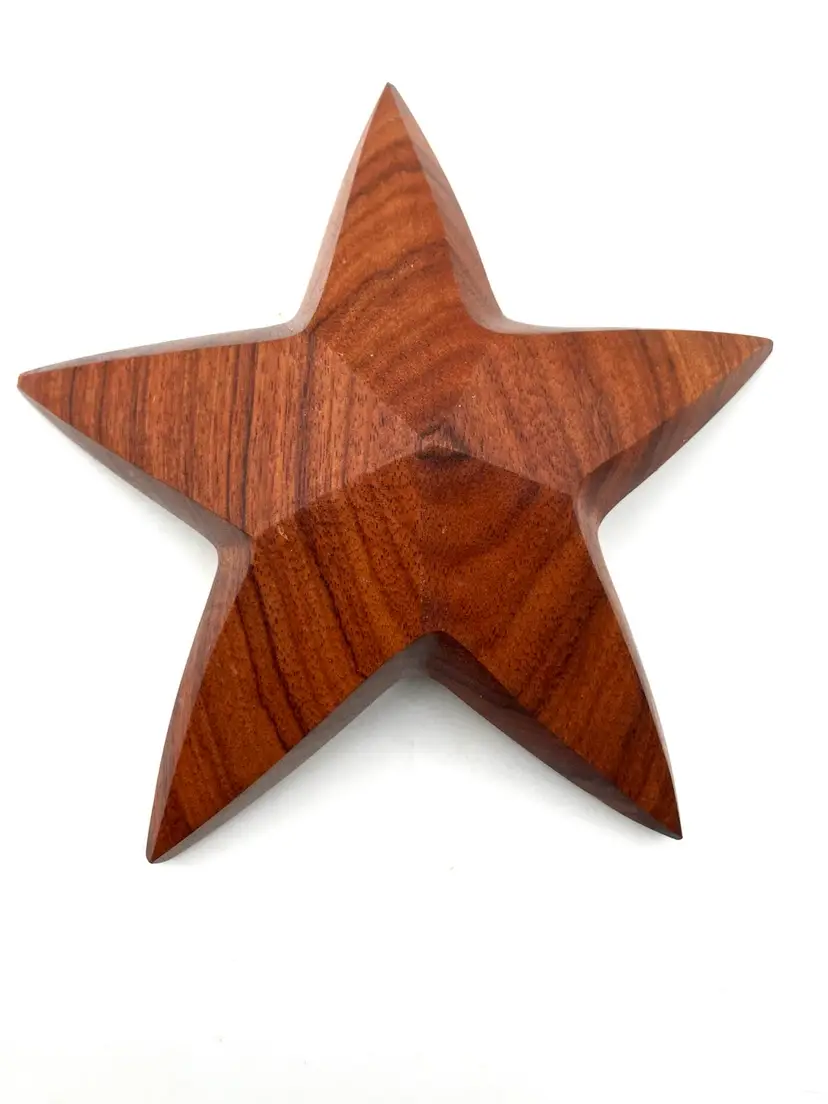 BIN - Cherry (?) Wood Star Paperweight Or Decor Piece 6”