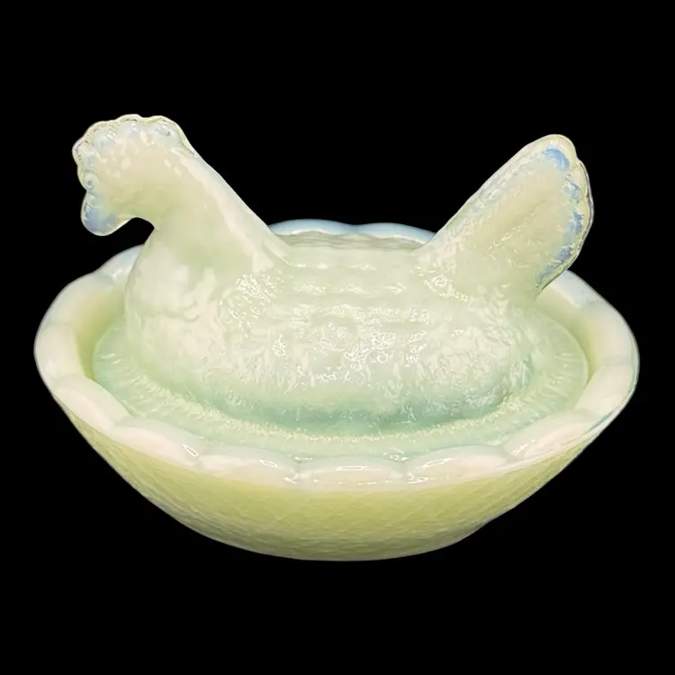 Jadeite Hen On Nest Salt Cellar 2.5”