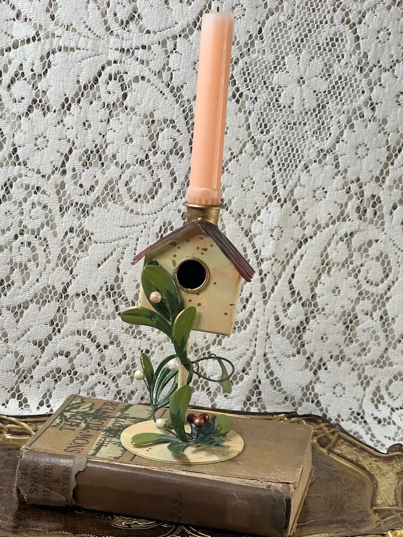 004 Roman Inc Metal Bird House Candlestick Holder 7.5" X 3.75"
