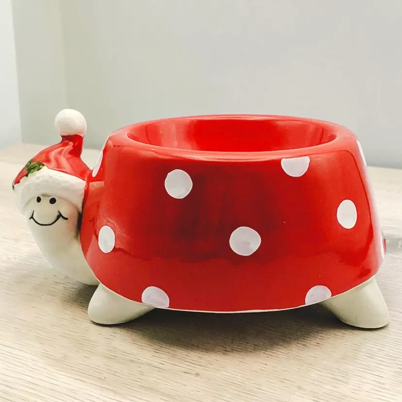 Turtle In Santa Hat Fitz & Floyd Votive Candle Holder Red With White Dots No Top
