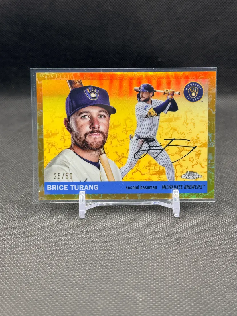 Brice Turang 2025 Topps Chrome Platinum Platinum Toile Cream/Gold Refractor /50