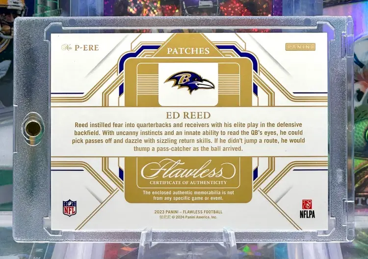 Ed Reed 2023 Flawless 20/25 JERSEY NUMBER MATCH Patch Gold Holo Baltimore Ravens