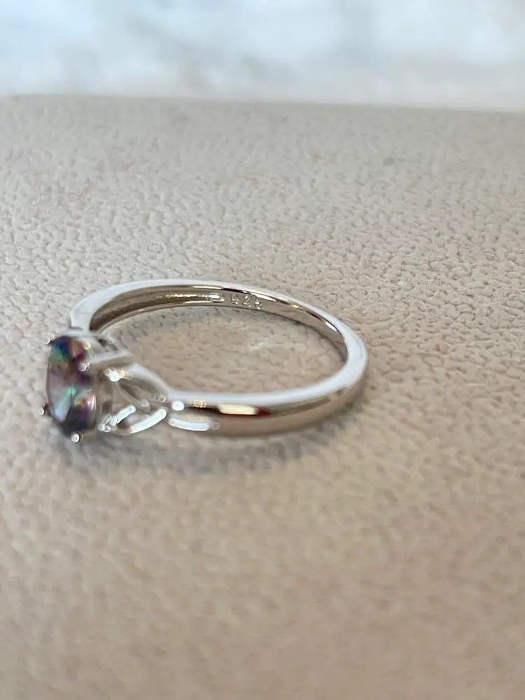 Sterling Silver Charmed Oval Rainbow CZ Ring Size 10