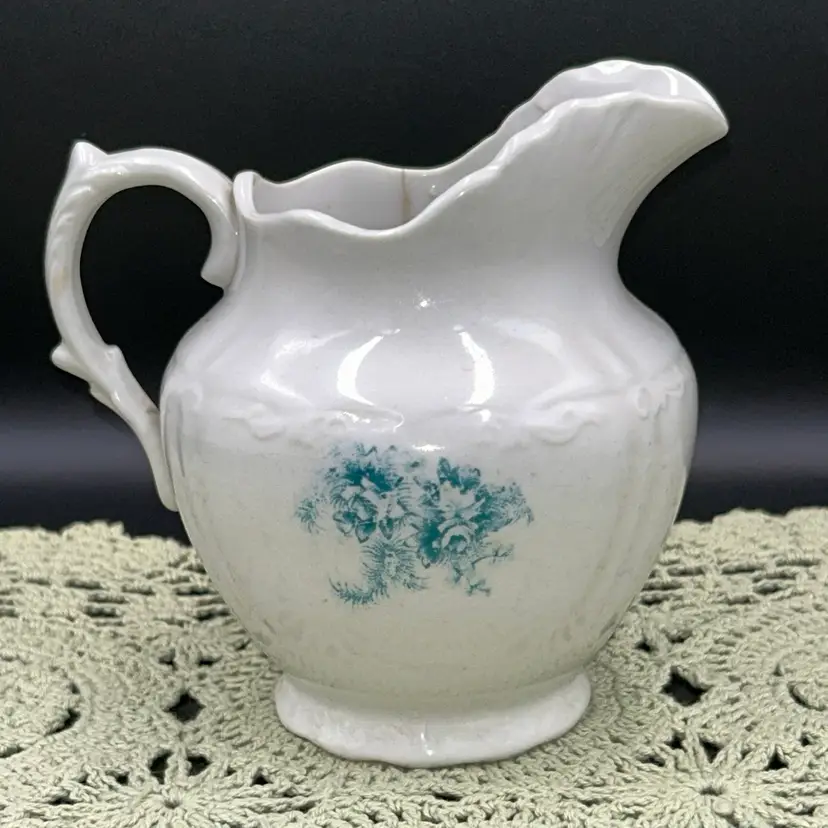 Antique Sterling Porcelain Pitcher- Teal Transfer