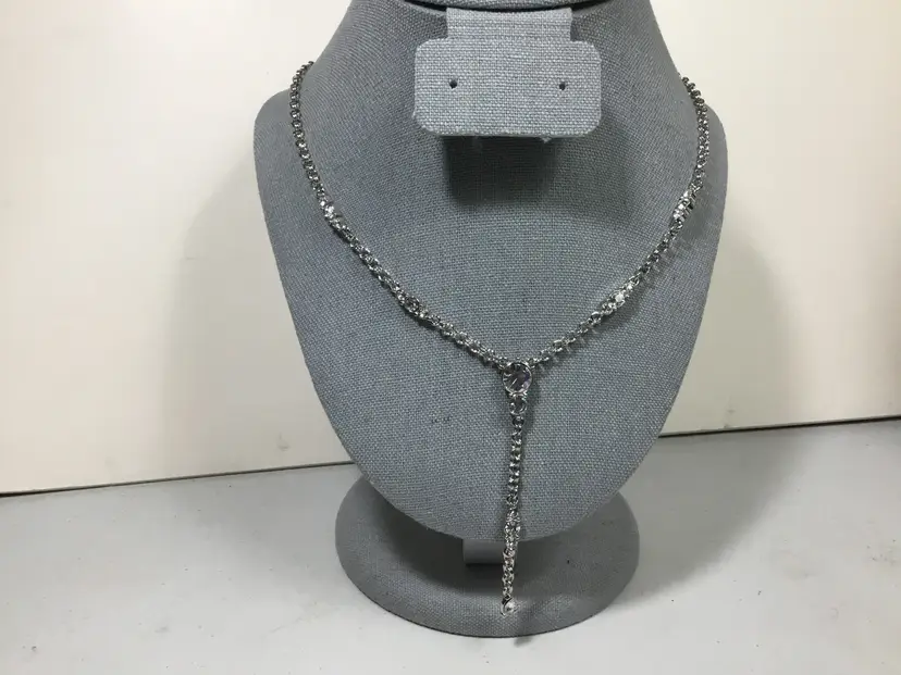 Monet vintage 18" Y-drop necklace, silver tone chain, brilliant rhinestones