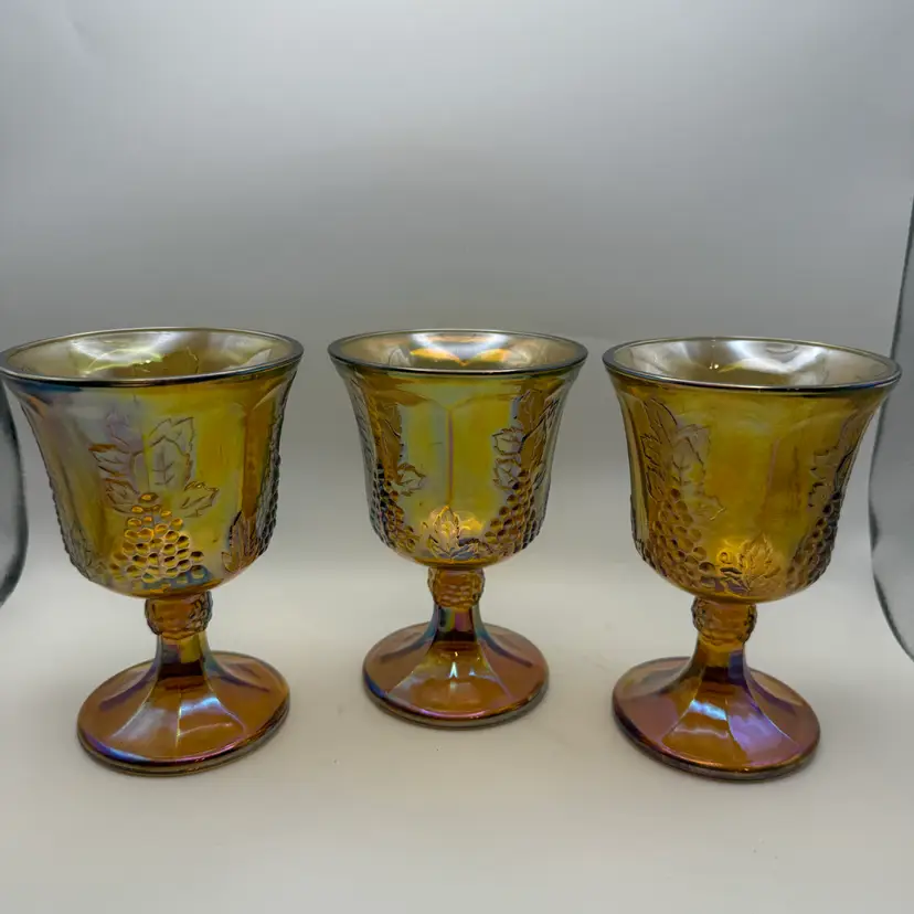 Set Of 3 Vintage Indiana Glass Harvest Grape Carnival Glass Goblets