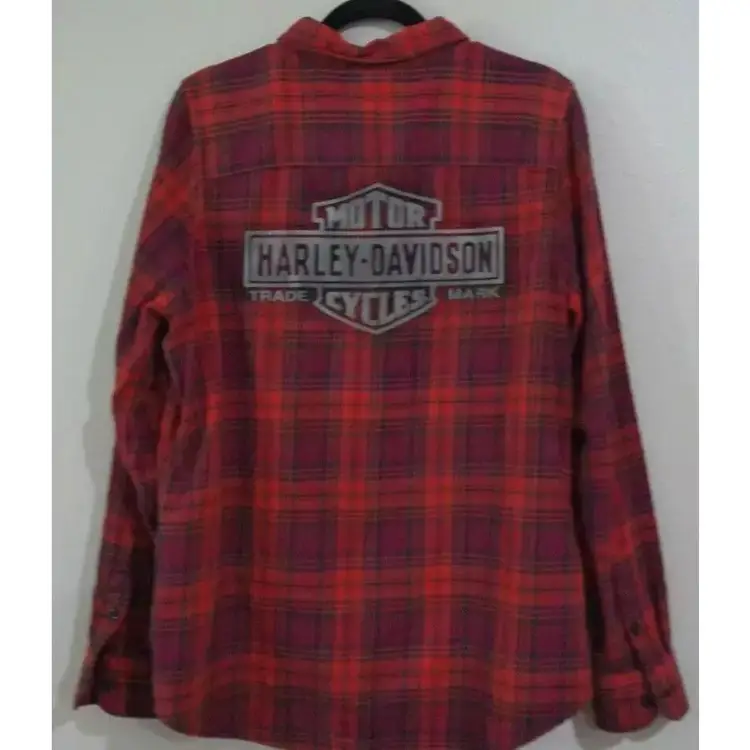 Vintage Harley Davidson Single Stitch Women's Laser Cut Logo Red Plaid XL Shirt