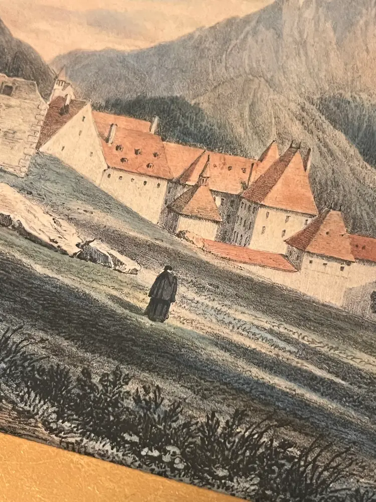 Antique Hand Tinted Lithograph By John Nash Of English Countryside 13x-16”