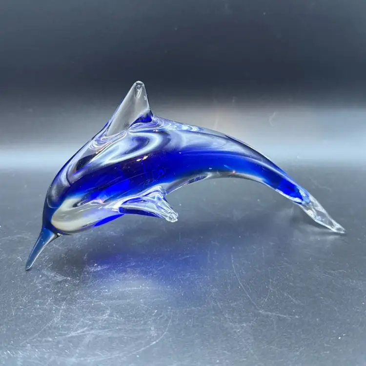 Blown Art Glass Blue Dolphin Sculpture