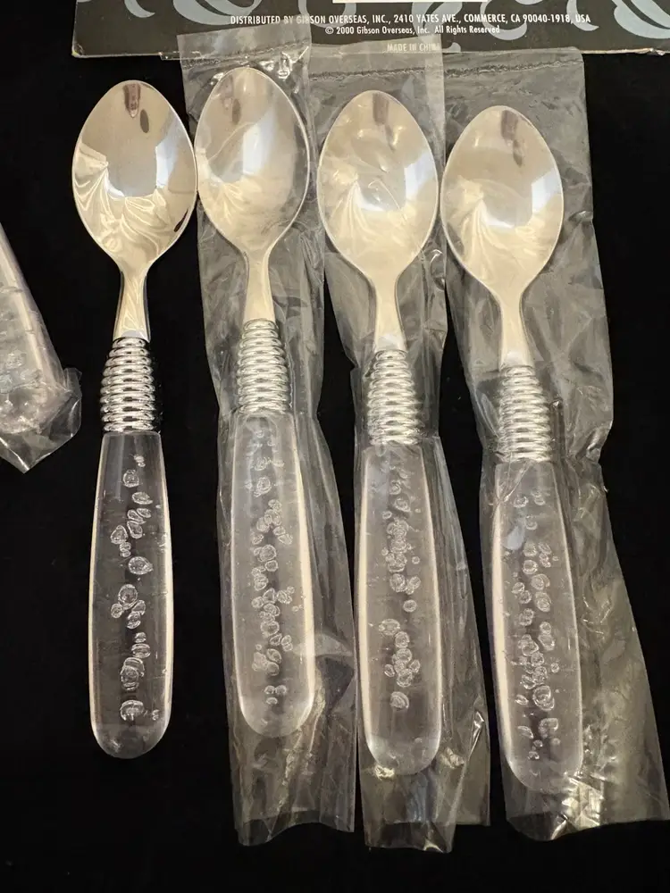 Vtg Stainless 20 piece flatware set Acrylic handles controlled bubbles Gibson Brand