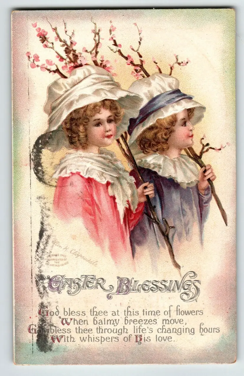 Easter Postcard Ellen Clapsaddle Victorian Girls Branch 1913 Series 4259 Germany