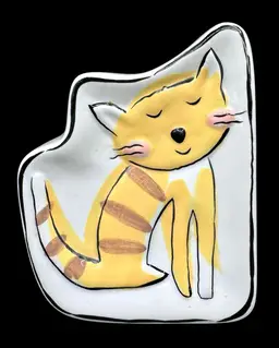 Vintage Jenny Faw Ceramic Cat Bathroom Soap Trinket Dish Striped Yellow 5.25”