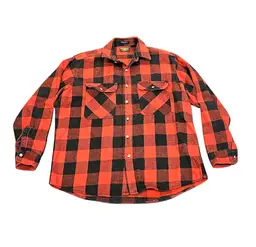 OshKosh B'Gosh VTG Shirt Men XL Red Black Buffalo Check Cotton Button Up Flannel