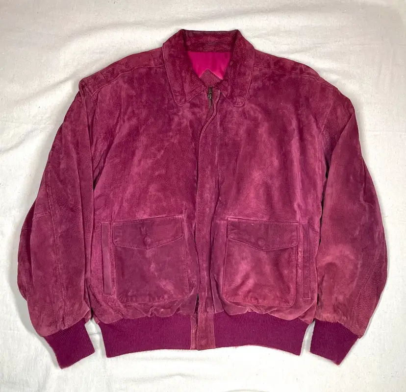 Retro Disco Marsh Landing Plum Purple Suede Bomber Style Womens Jacket SZ Med