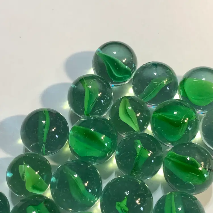 24-Clear w/Green Swirl Glass Marbles 5/8"