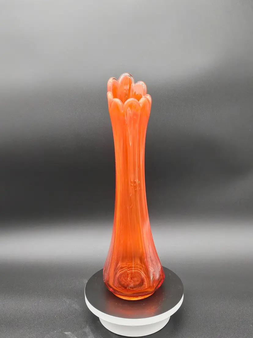 Vintage L.E. Smith 8 Finger Panel Swung Vase Persimmon 13" Tall Glows MCM
