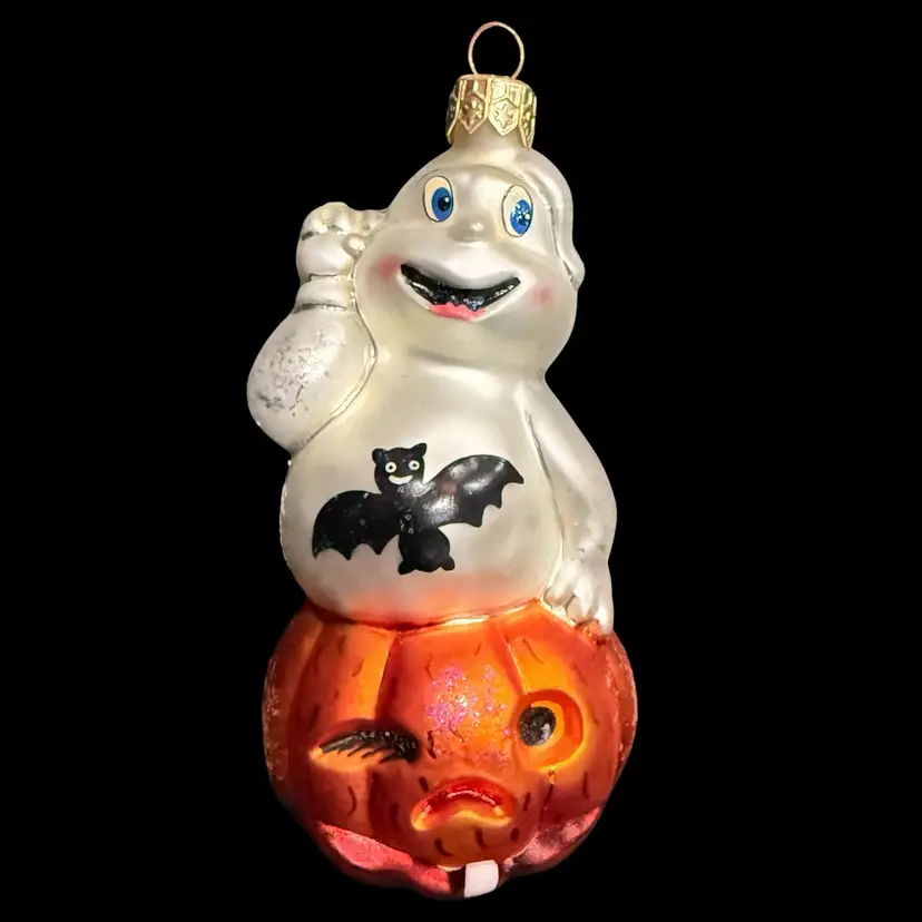 Christopher Radko Ghost, Bat, Jack-O-Lantern Pumpkin Glass Ornament 5”