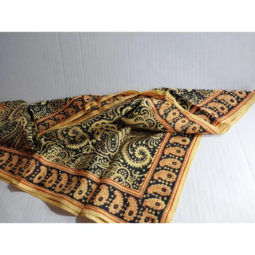 Vintage FANCY  Hammill Mill Paisley Silk Oblong Scarf Yellow, Black, Red