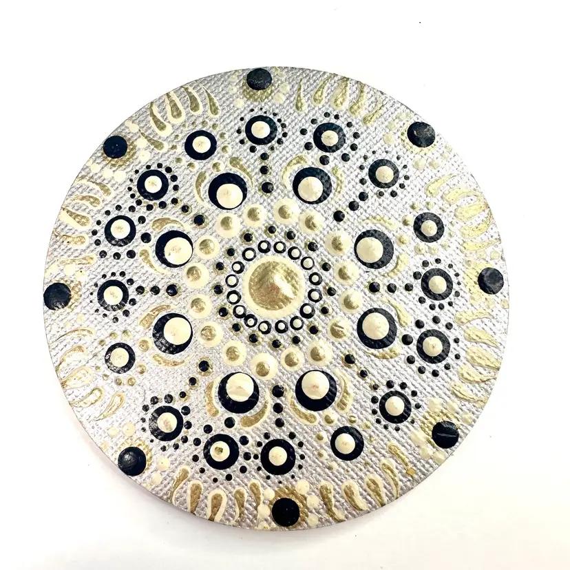 Dot Mandala Canvas Magnet Hand Painted By Me Blue Silver 3”D