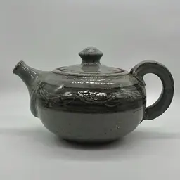 Pottery Teapot Gray w/ Designs Signed 1974 | 8.75”