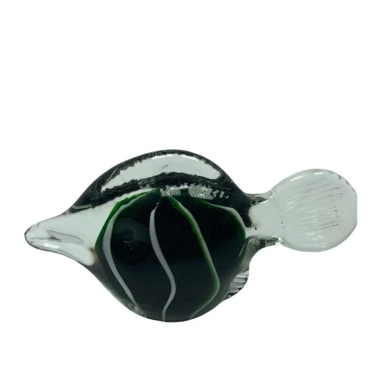 Art Glass Vintage  Paperweight Fish Green and White