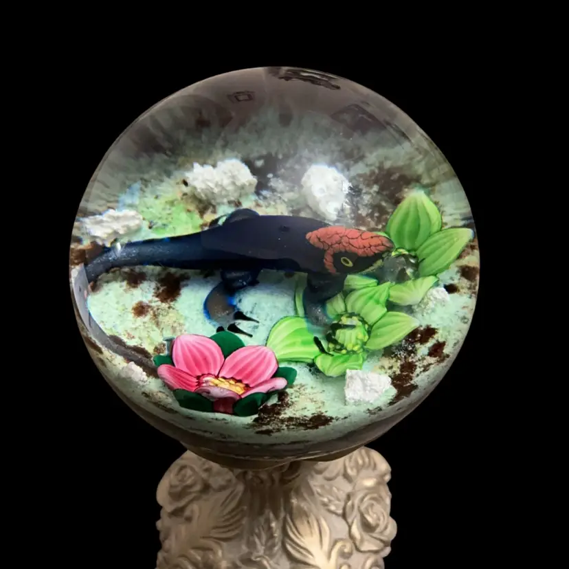 William Manson Blue Hooded Lizard w/ Desert Flowers Paperweight # 20/250 3”-READ