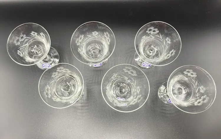 W.T. Grant Handcut Cocktail Glasses - Set of 6 Etched - New Old Stock - Vintage